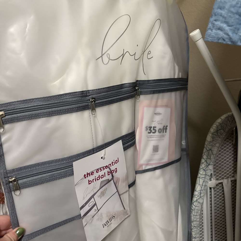David's Bridal White Garment Bag + Unaltered Dress